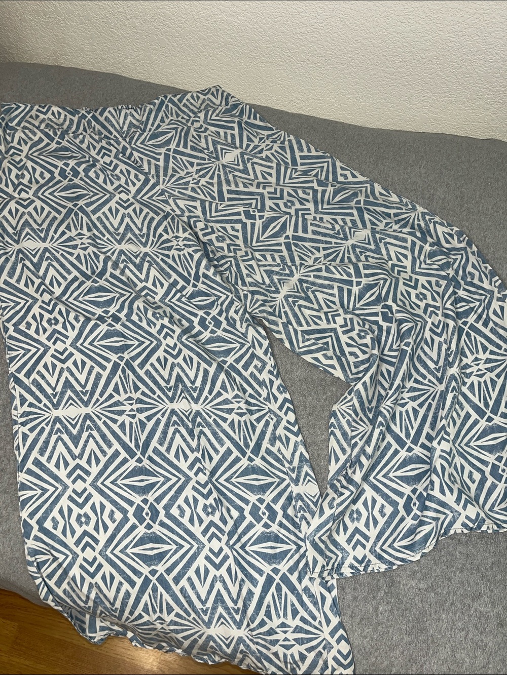 Coastal Wide Leg Geometric Pants Palazzo XXL Resort Beach Vacation Lagenlook - Picture 10 of 10